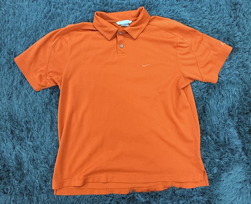 Nike Men's Orange Dri-Fit Polo Shirt Large L Short Sleeve Golf Sport Casual
